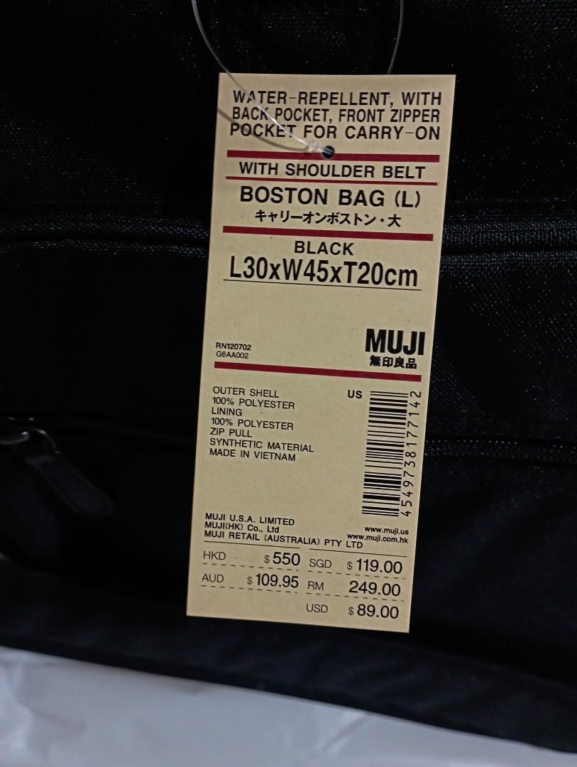 Muji Boston Bag/ Duffel Bag (L SIZE), Men's Fashion, Bags, Sling Bags