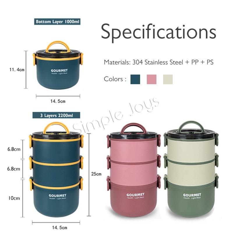 Multi Layer Lunch Box Tingkat Stackable Portable Bento Food Jar BWZ1741