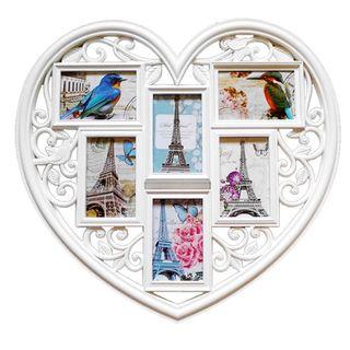 Big MultiWare Photo Frame Heart Shape Large White Hanging Collage Multi Picture Frames for Wedding Lover Gift Home Decor 6 Photos