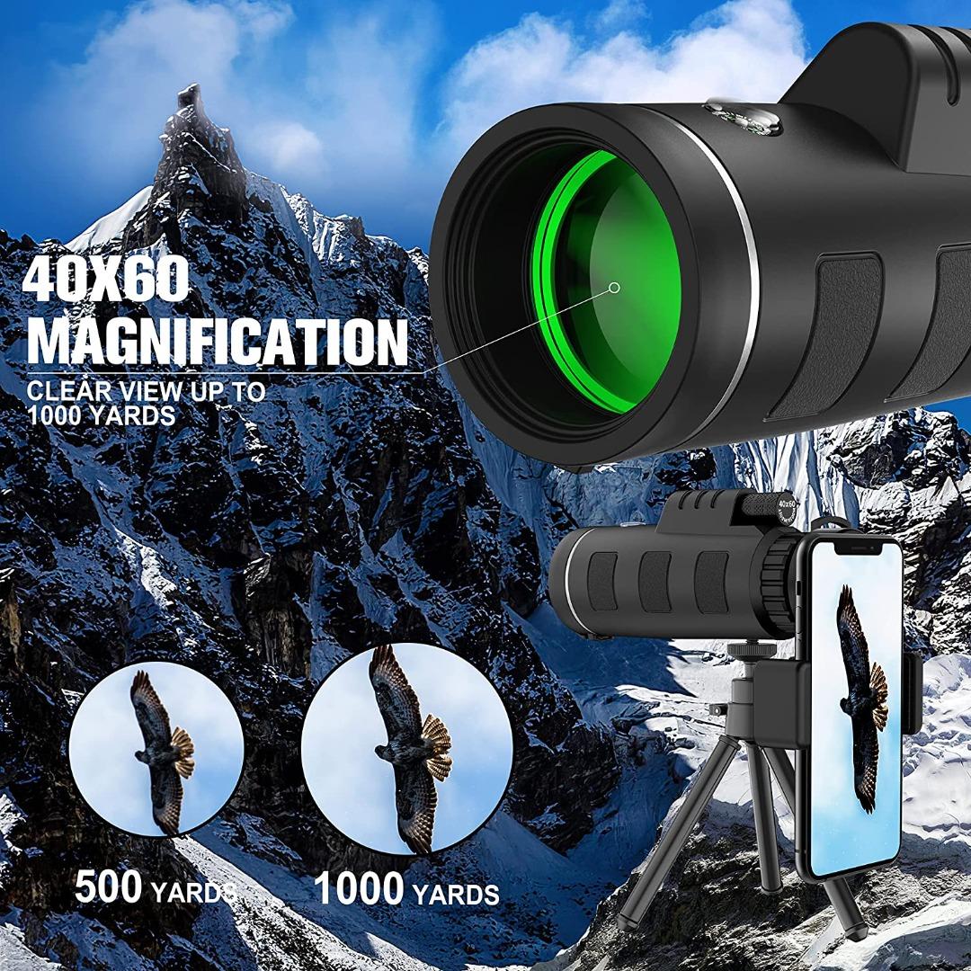 40x60 HD Monocular Telescope With Smartphone Adapter - High Powered For Hunting & Bird Watching