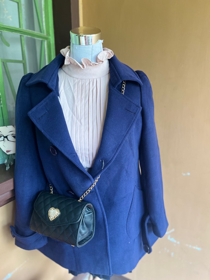 Navy Blue Coat for 129, Women's Fashion, Coats, Jackets and Outerwear on Carousell