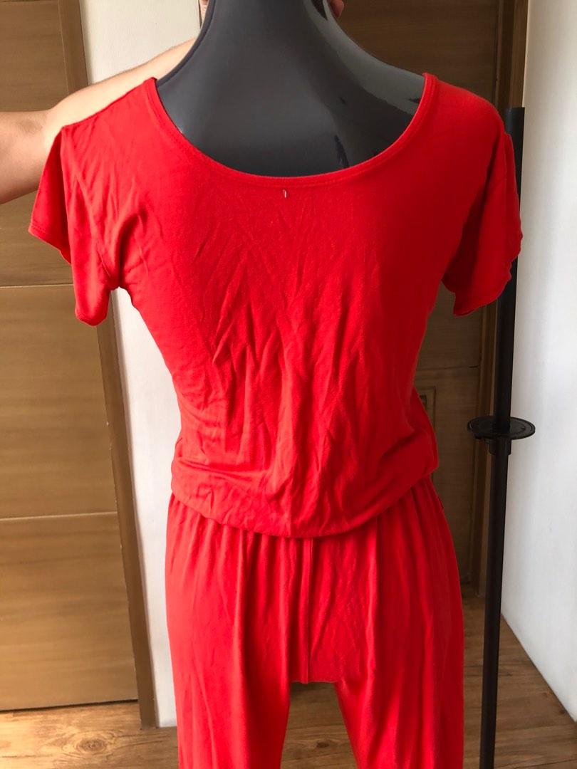 Red Cotton Jumpsuit, Women's Fashion, Dresses & Sets, Jumpsuits on Carousell