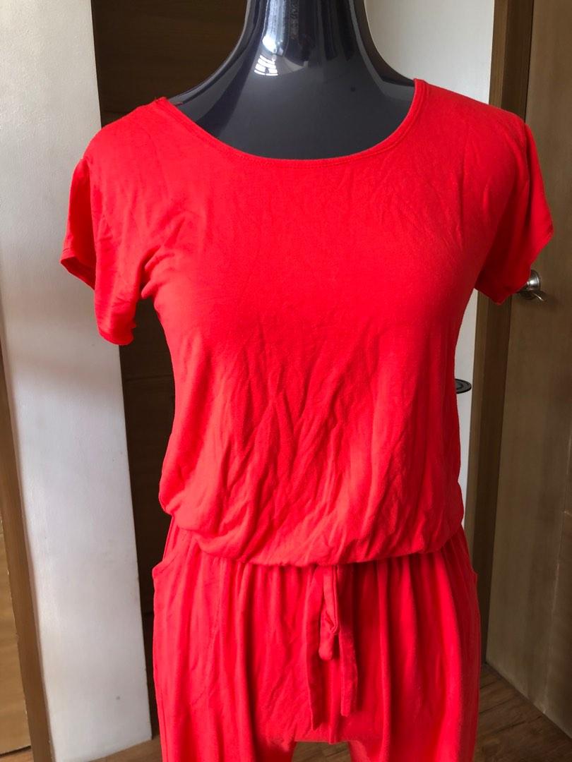 Red Cotton Jumpsuit, Women's Fashion, Dresses & Sets, Jumpsuits on Carousell
