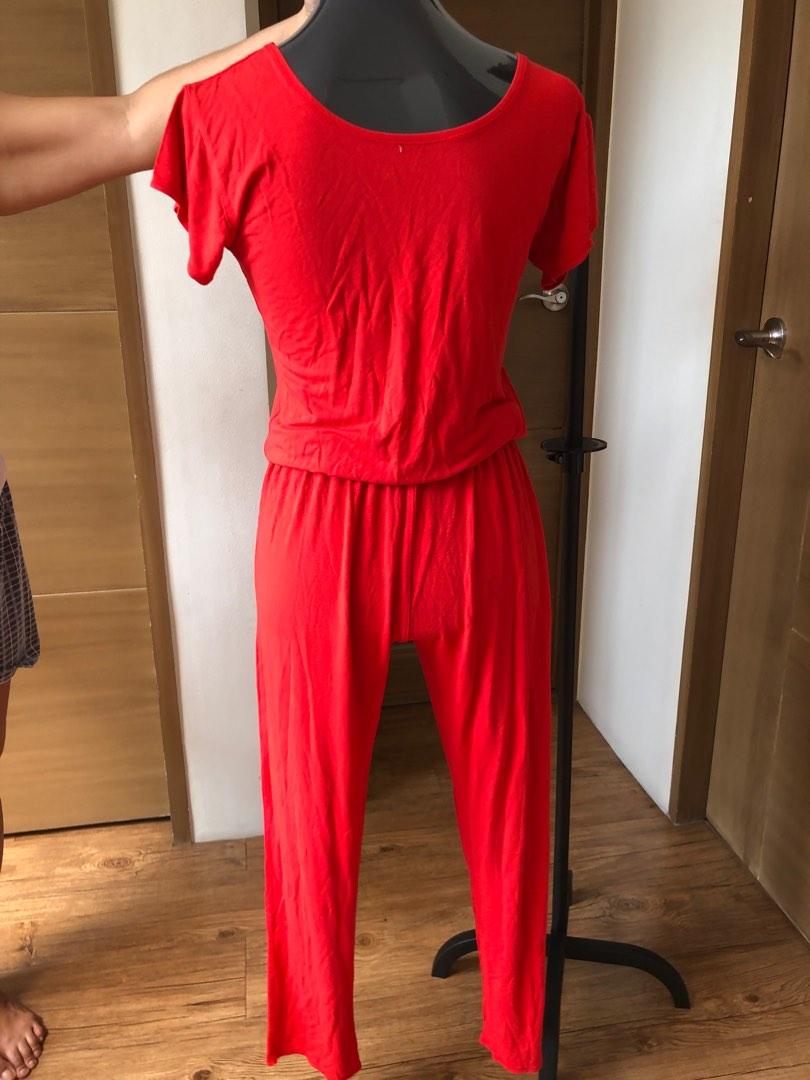 Red Cotton Jumpsuit, Women's Fashion, Dresses & Sets, Jumpsuits on Carousell