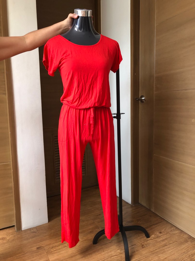 Red Cotton Jumpsuit, Women's Fashion, Dresses & Sets, Jumpsuits on ...