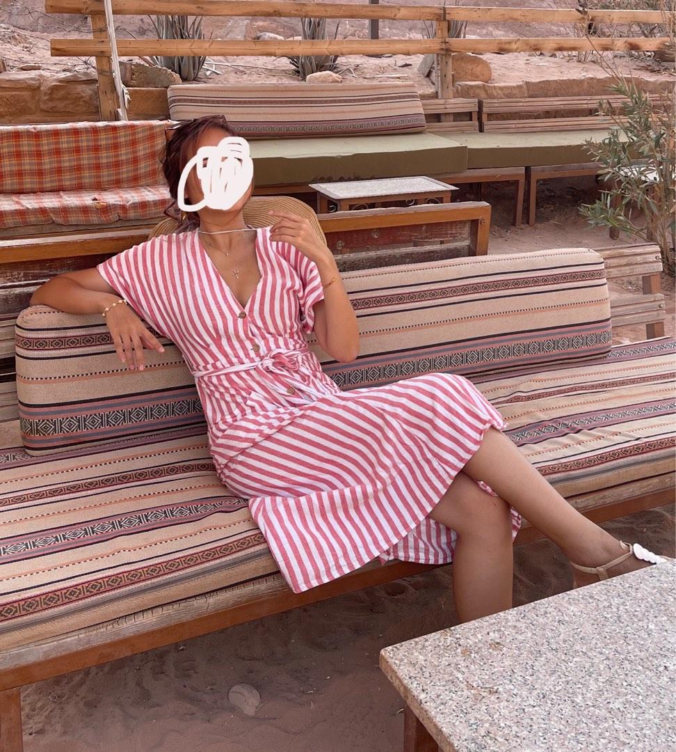 pink and white striped dress