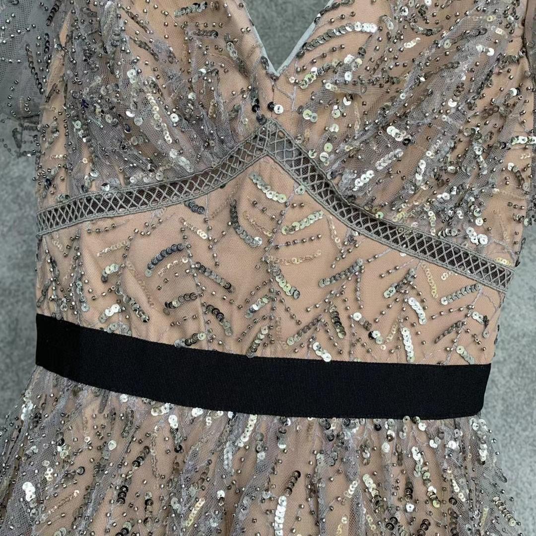 self portrait leaf sequin mini dress Self-Portrait Leaf Sequin Mini Dress in Gray