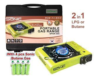 Sonic SPGR-505 2in1 Portable Gas Range With Carrying Case (Butane/LPG) With 4 Pcs Sonic Butane Gas