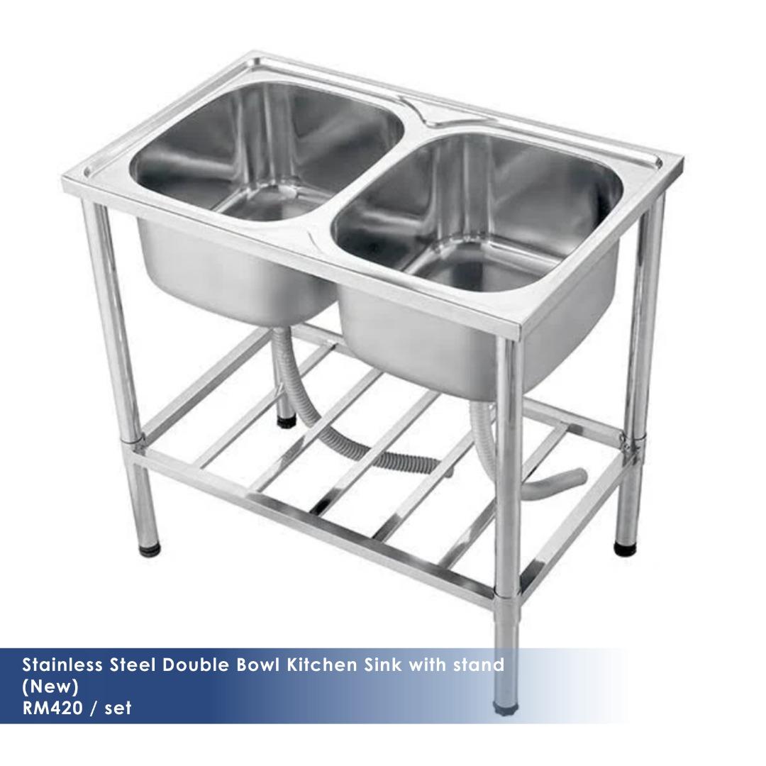 Stainless steel twin kitchen sink with stand, Furniture & Home Living