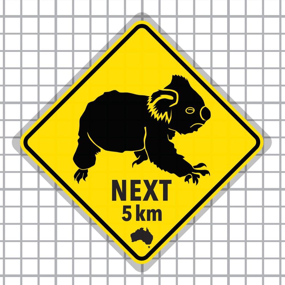 Static Cling Car Decals Australia Road Signs ( KOALA NEXT 5 km