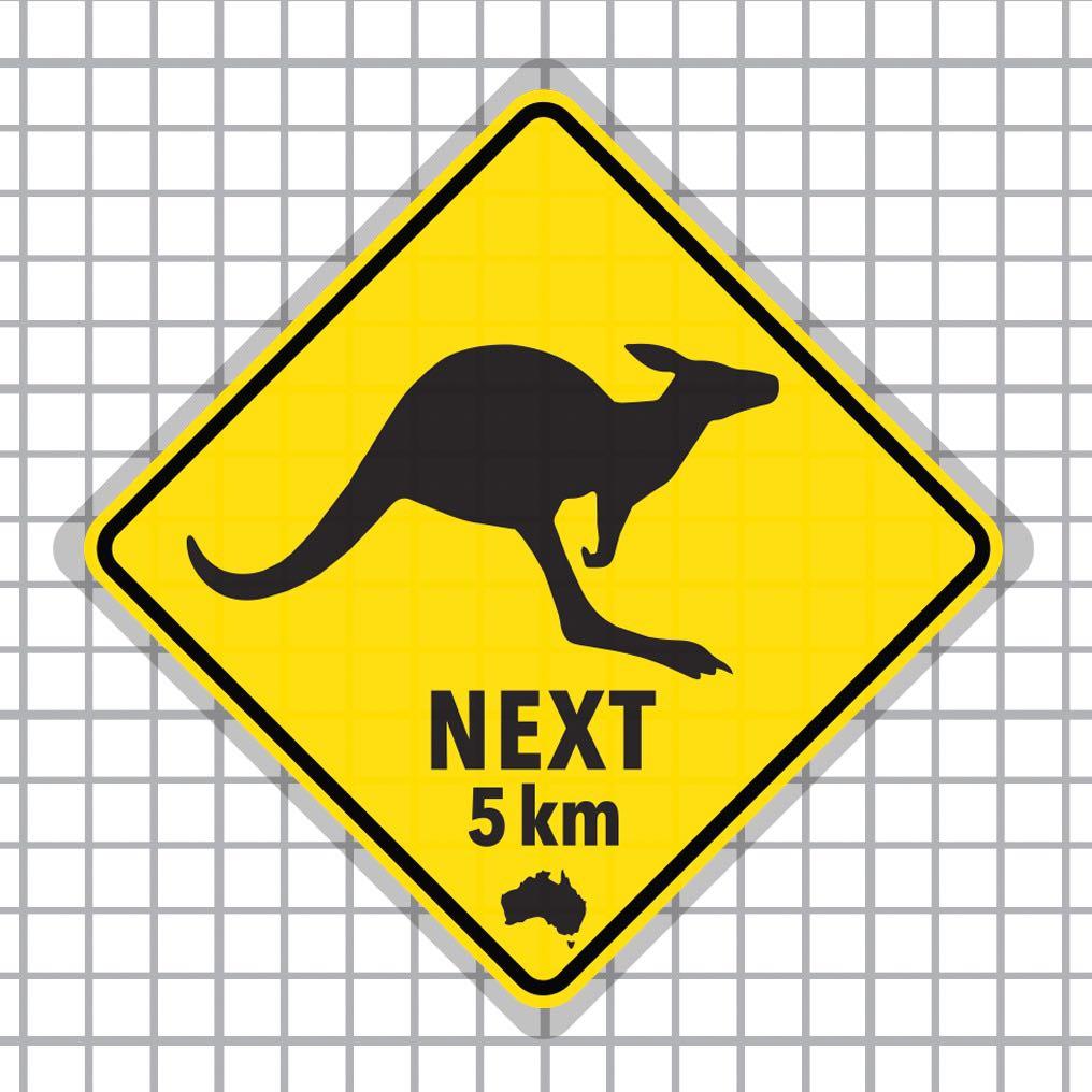 Static Cling Car Decals Australia Road Signs ( KANGAROO NEXT 5 km
