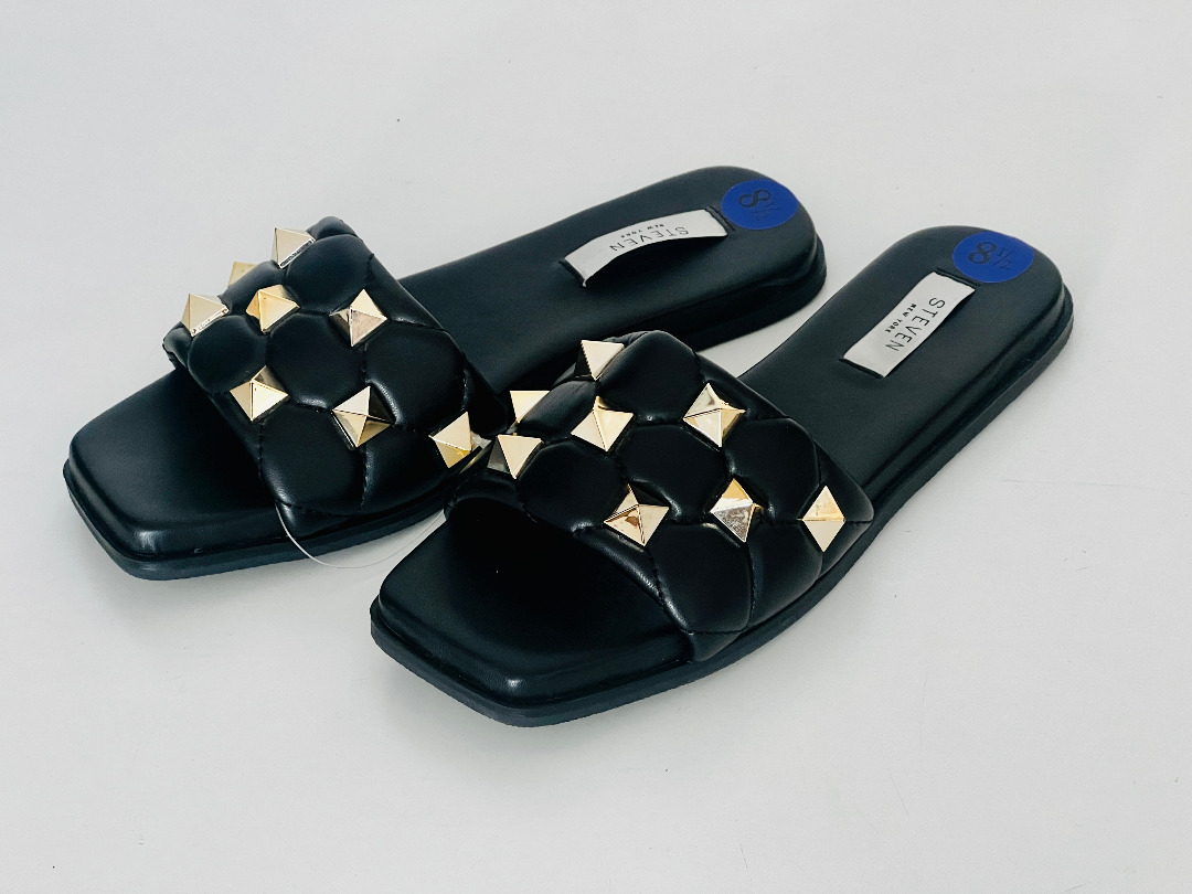 Black slides with gold studs discount