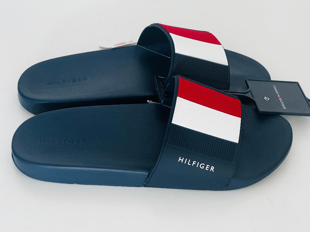 TOMMY HILFIGER ELLORE LOGO MEN'S DARK BLUE POOL SLIDES SANDALS US 10 EU ...