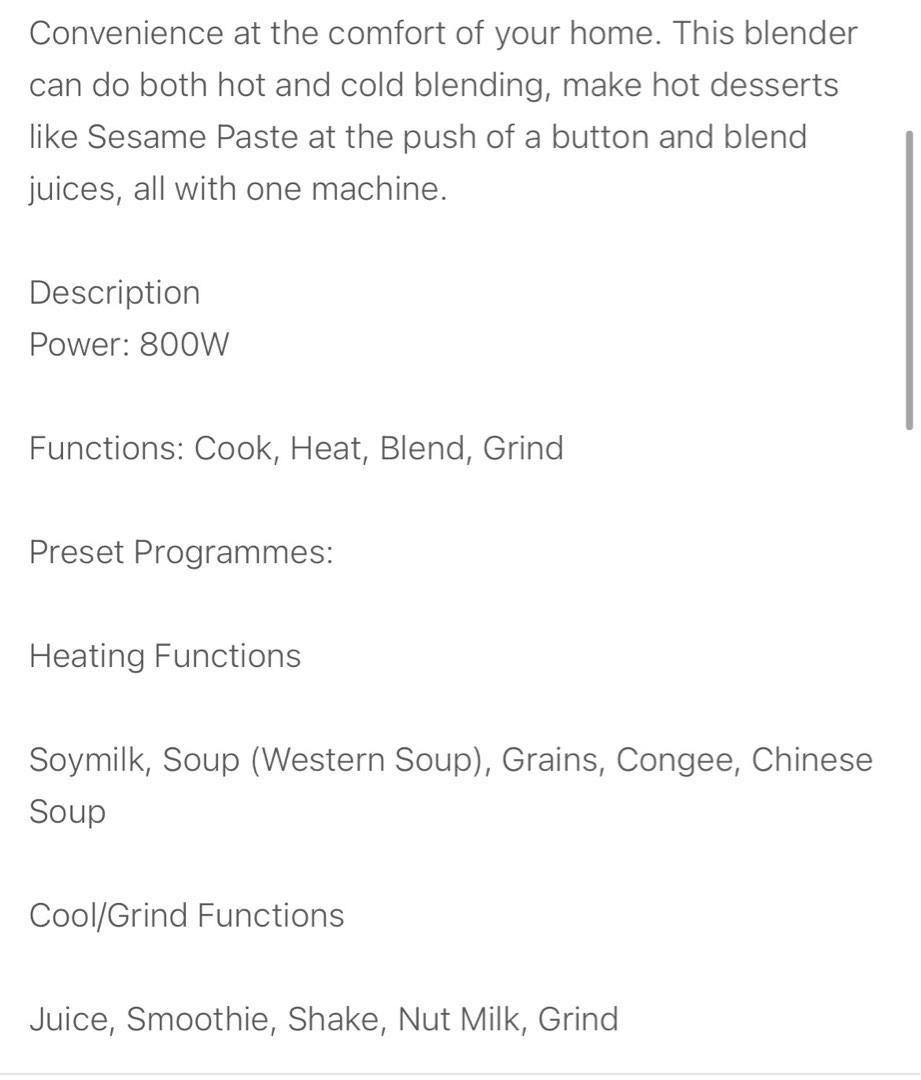 Ulike Cooking Blender, TV & Home Appliances, Kitchen Appliances