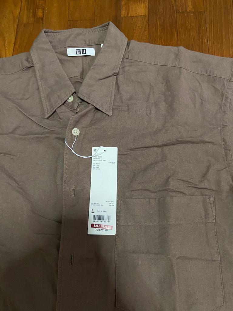 Uniqlo Linen Shirt In Brown, Men's Fashion, Tops & Sets, Tshirts & Polo