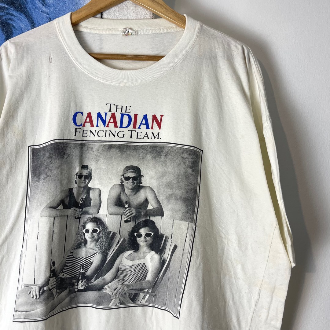Vintage 90s Canadian Fencing Team White Tee, Men's Fashion, Tops & Sets