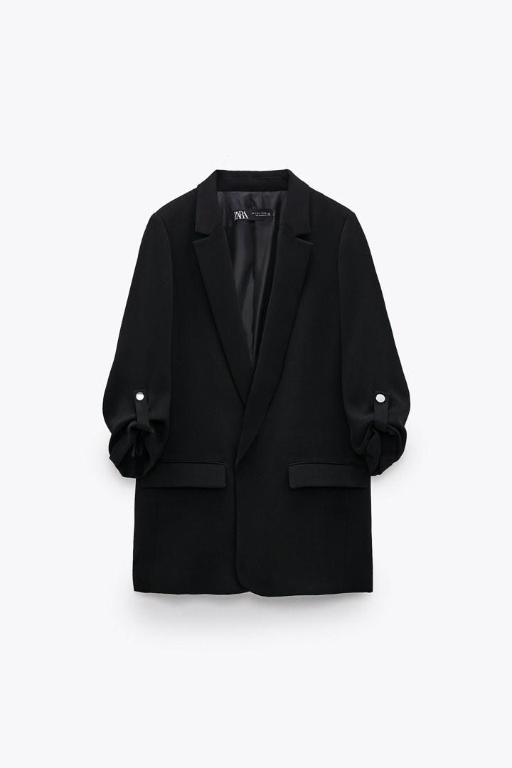 SOLD!! Zara blazer rolled up sleeve black open blazer with shoulder pad