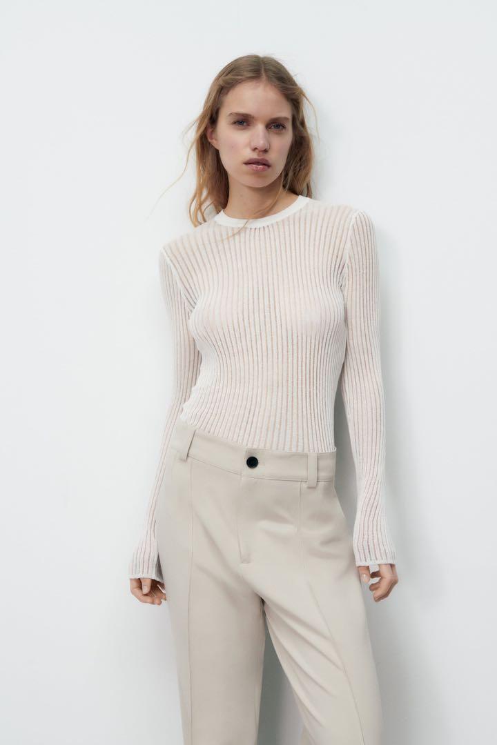 Zara White Knit Rib Top, Women's Fashion, Tops, Longsleeves on