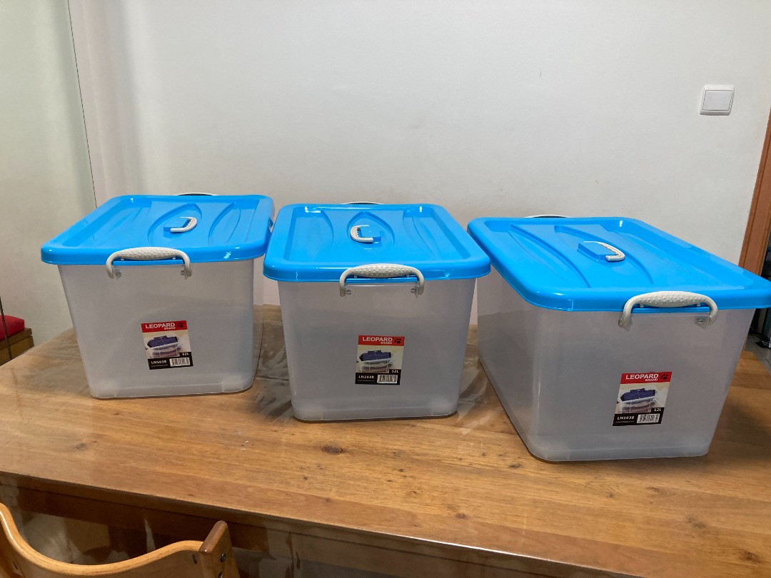 3 plastic boxes / containers incl. wheels / LEOPARD brand / 52l (like ...