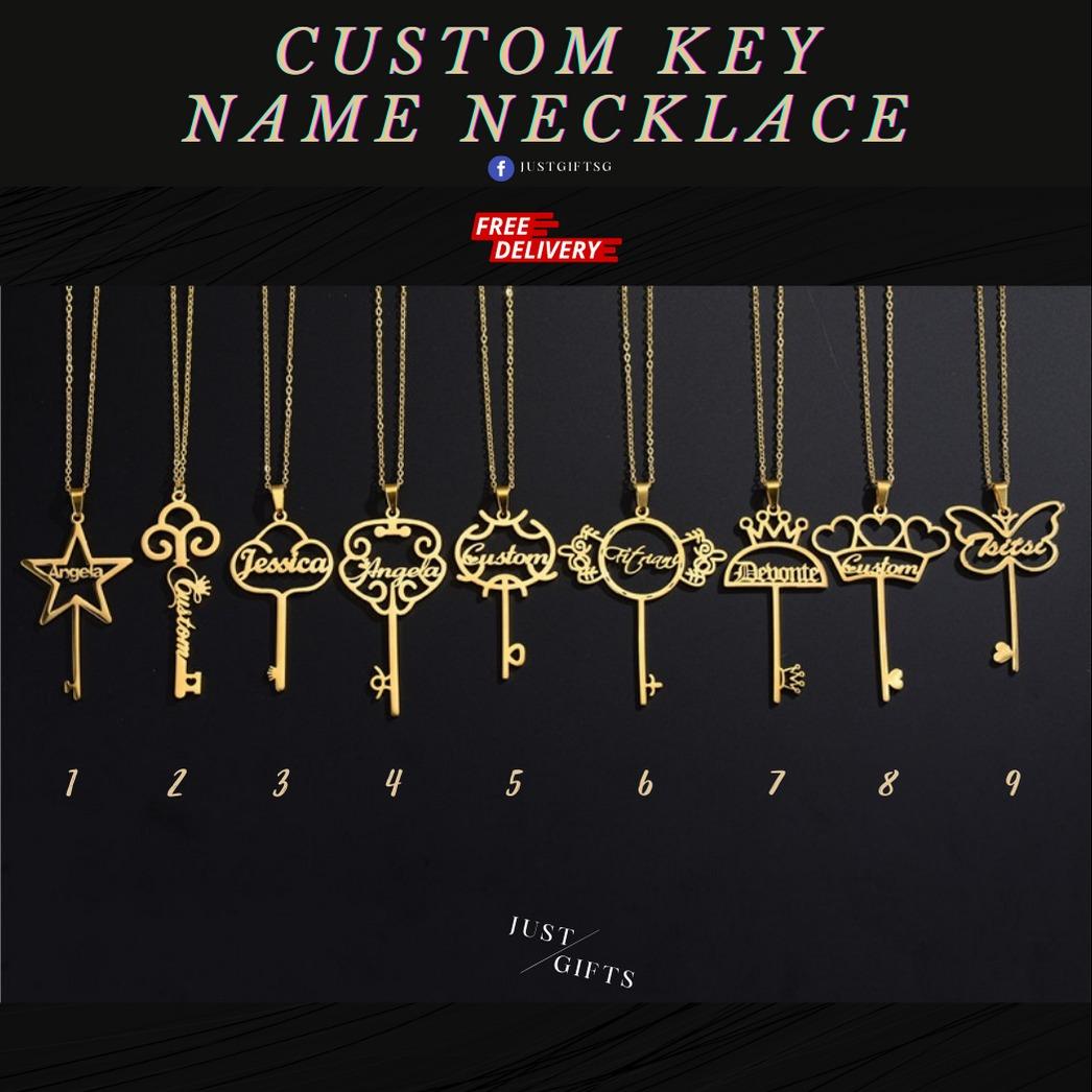 Key Necklace Pendant Custom Name Stainless Steel Women No