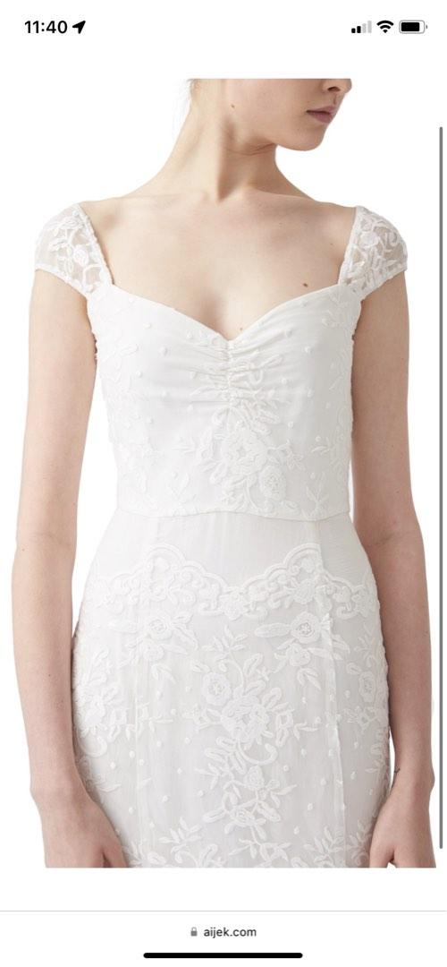 Aijek white dress bridal bride wedding elegant gown rustic Lola lace capped  sleeve sweetheart maxi embroidery , Women's Fashion, Dresses & Sets,  Evening dresses & gowns on Carousell