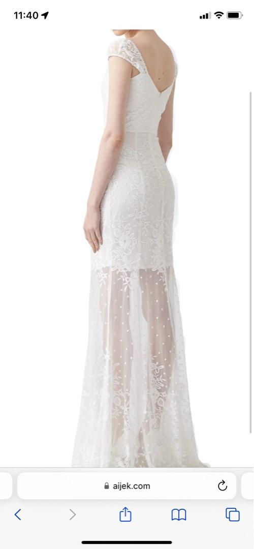 Aijek white dress bridal bride wedding elegant gown rustic Lola lace capped  sleeve sweetheart maxi embroidery , Women's Fashion, Dresses & Sets,  Evening dresses & gowns on Carousell