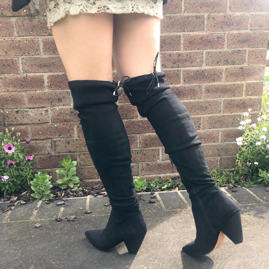 Cone heel over the knee boots new arrivals