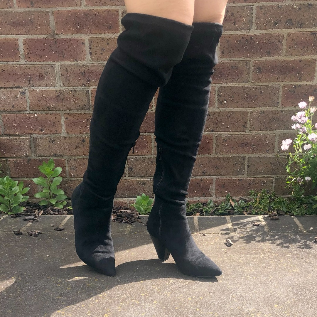Cone heel over the on sale knee boots