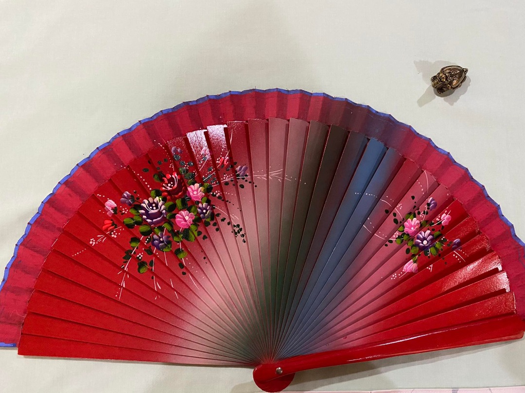 Authentic Vintage Spanish Fan Handpainted (Semiembossed), Furniture
