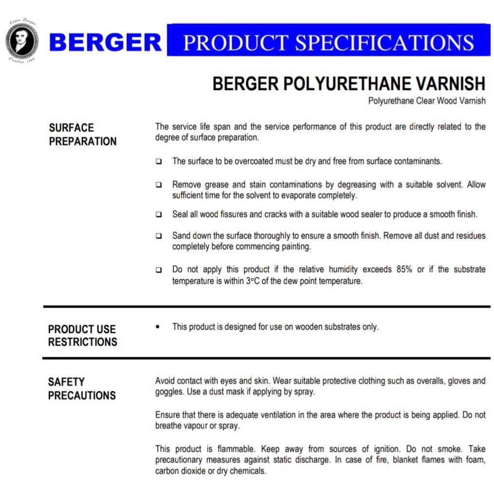 Berger Polyurethane Varnish 1 Litre (oil based), Furniture & Home