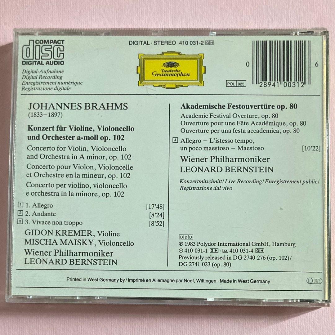 Brahms Kremer Maisky Bernstein 西德銀圈 舊版 Cd Violin Cello Double Concerto 古典 小提琴 大提琴 Dg 興趣及遊戲 音樂