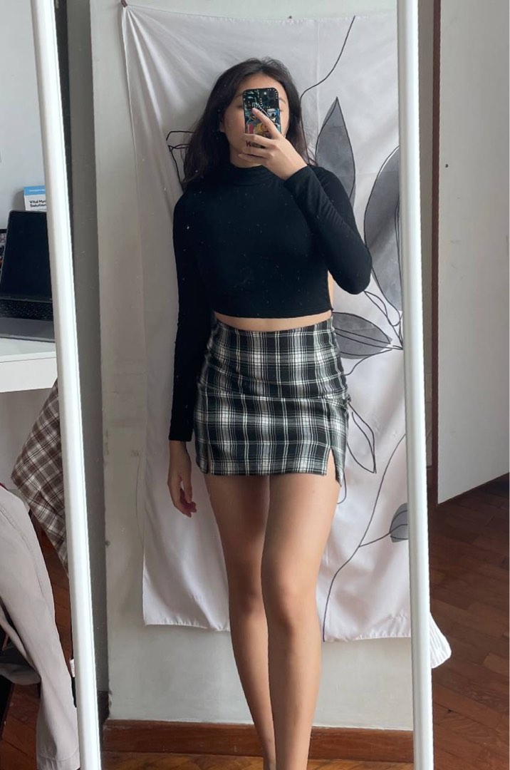 Black and white shop plaid skirt brandy