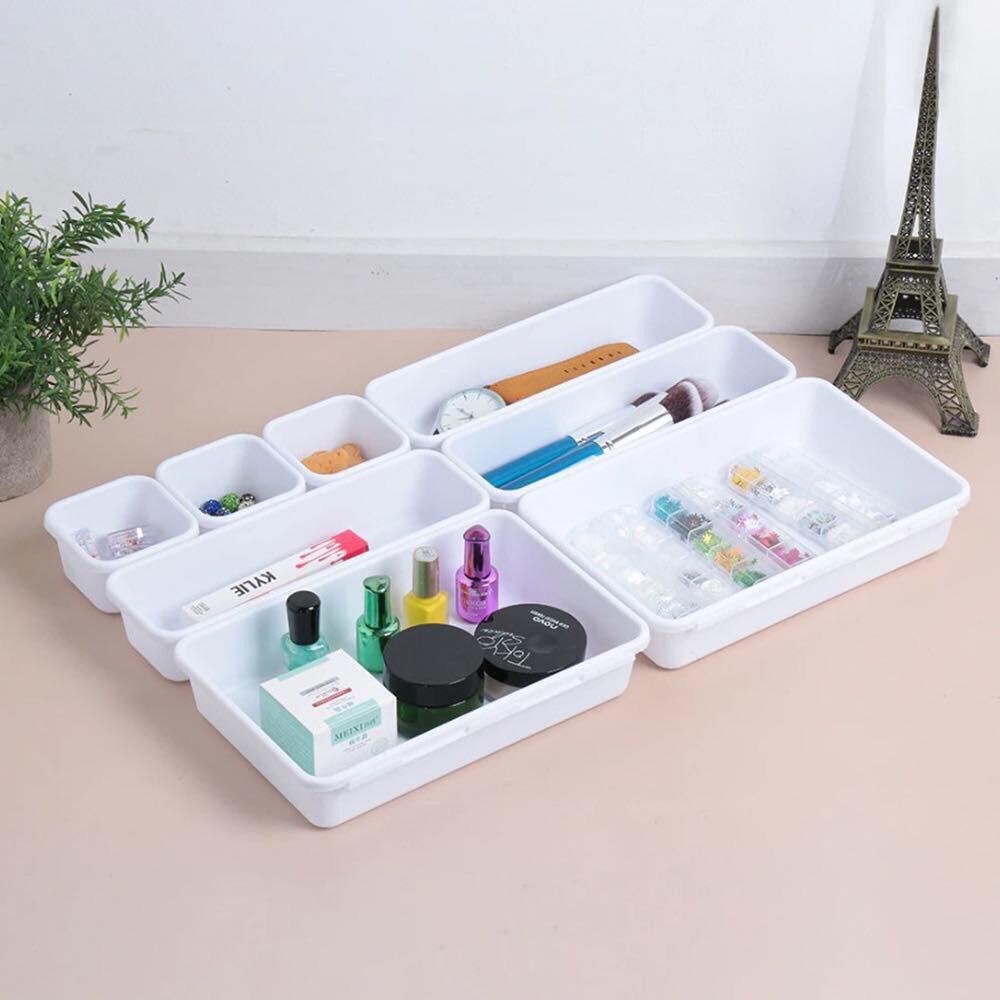 BUDOL 8Pcs Interlocking Desk Drawer Organizer Tray Dividers Shallow