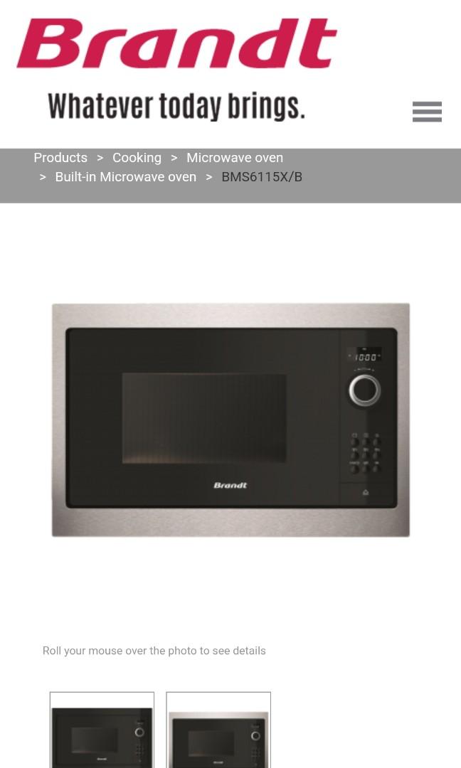 Built in Microwave Oven Brandt BMS6115X, TV & Home Appliances, Kitchen