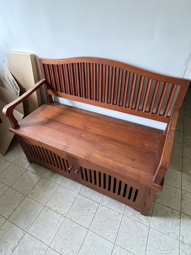 Burmese Teak Wooden Bench, Furniture & Home Living, Furniture, Chairs on Carousell
