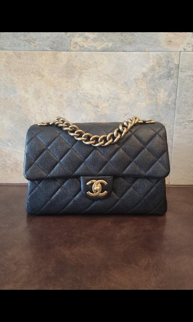 AUTHENTIC Chanel Calfskin Trapezio Flapl Bag Black GHW
