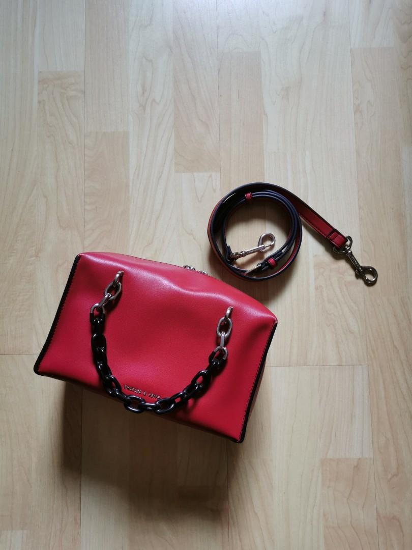 Charles and Keith / Charles & Keith Red Black Chunky Chain Sling Bag ...