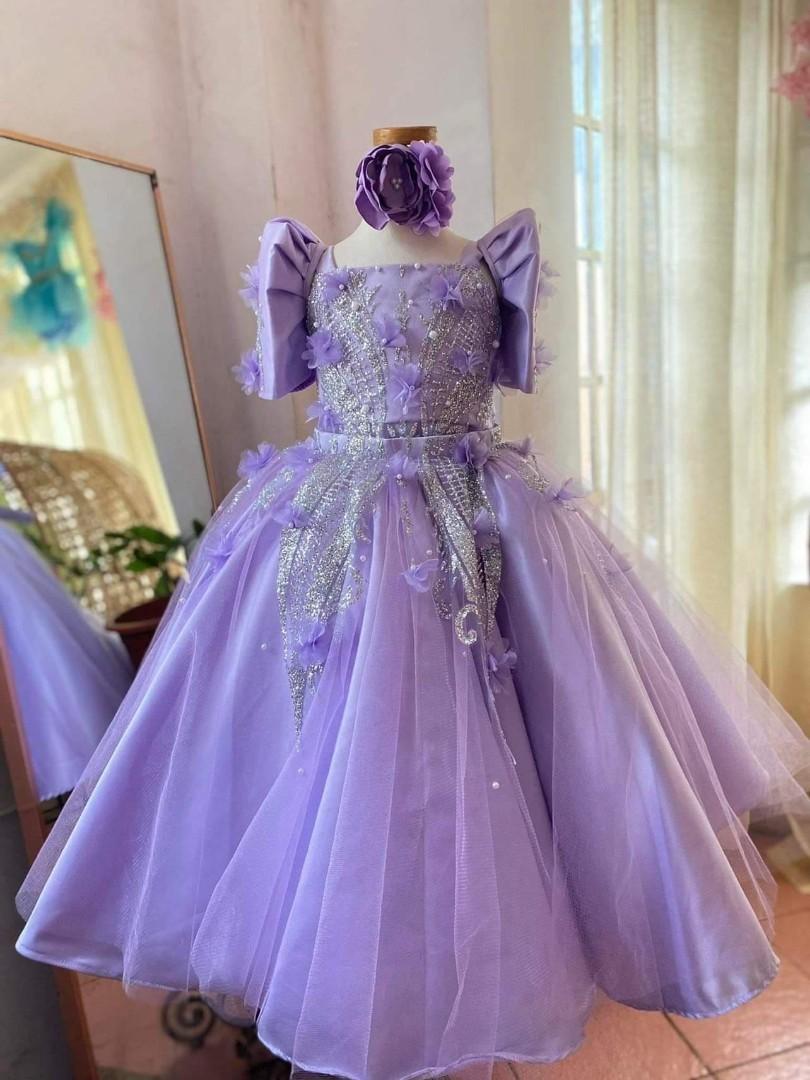 Children's Girl Filipiniana Purple Floral 2-way Gown, Babies & Kids ...