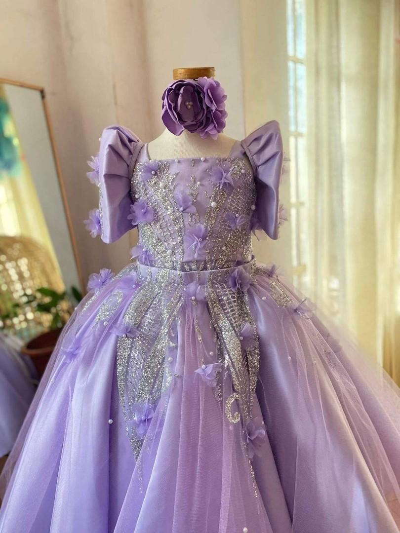 Children s Girl Filipiniana Purple Floral 2 way Gown Babies