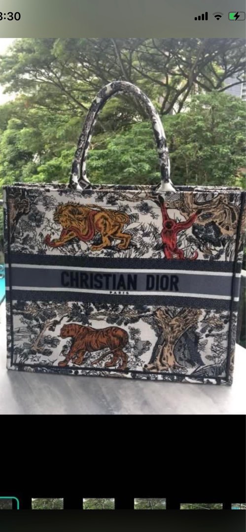 Dior Animals Tiger Book Large Tote Deep Blue Fuchsia Bag Canvas Embroidered   eBay