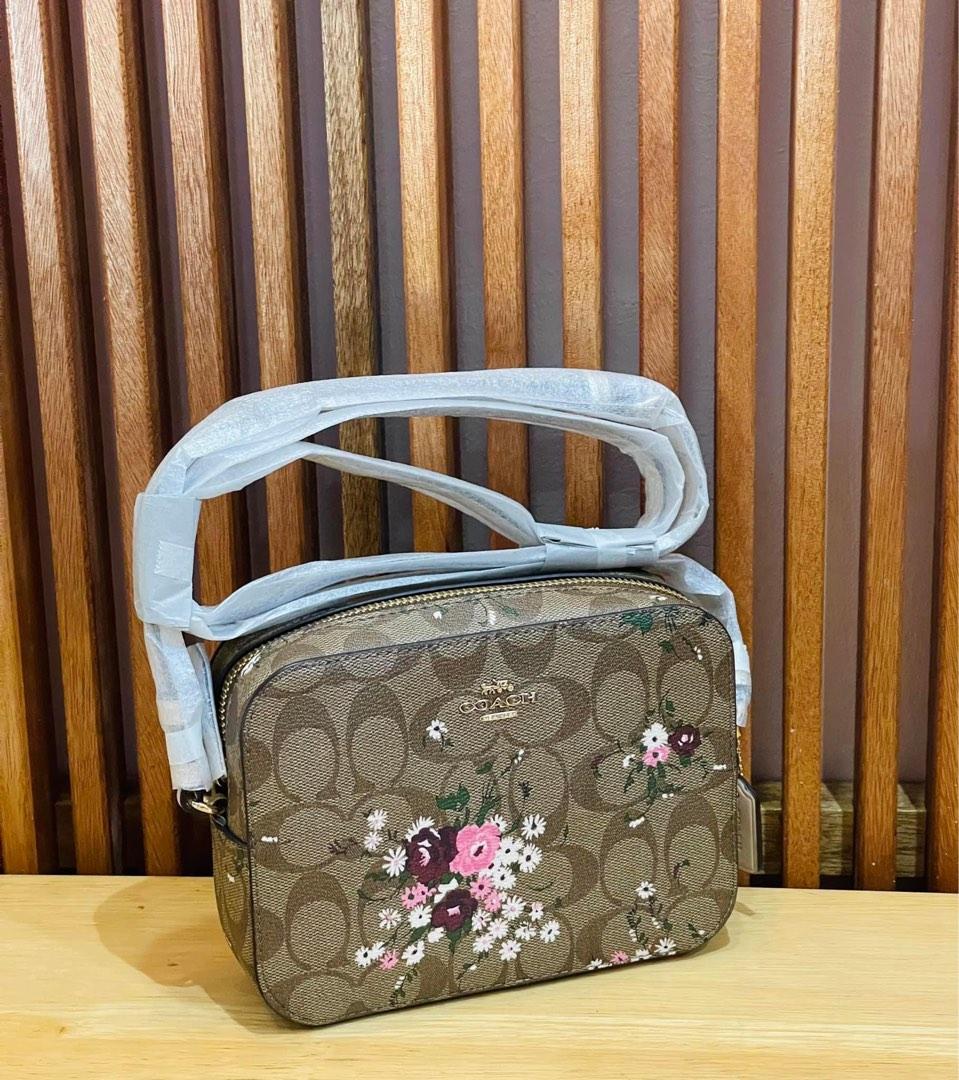 Coach Mini Camera Bag In Signature Canvas with evergreen floral print, Women's Fashion, Bags