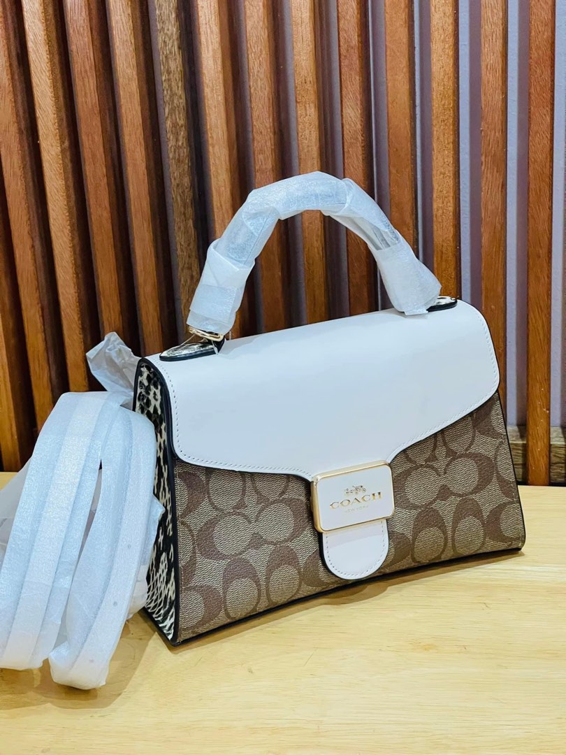 Coach purse with snakeskin handles best sale