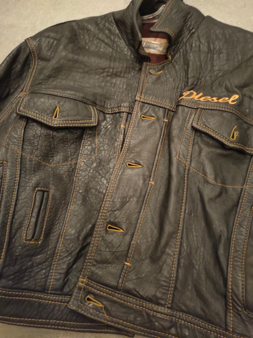 Diesel L-Pins-A Green Leather Bomber Jacket : Amazon.co.uk: Fashion
