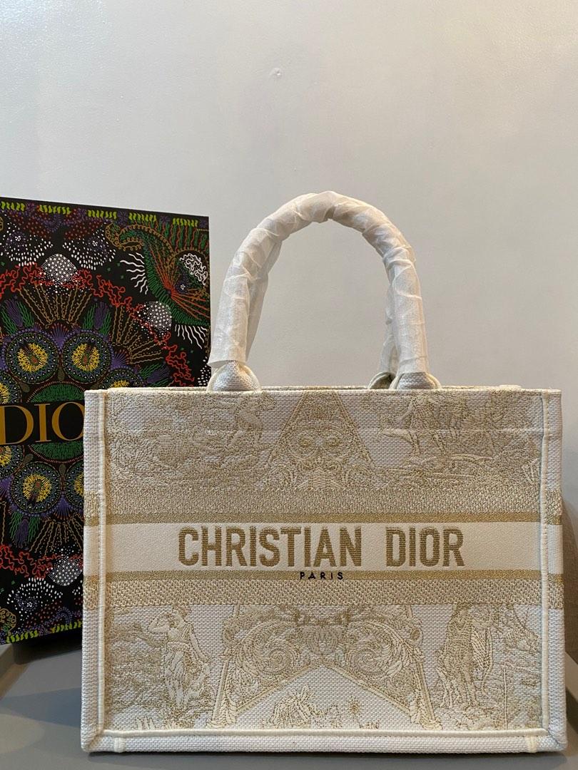 Dior Medium Book Tote Medium Dior Oblique Embroidery Gold in Canvas with  Goldtone  US
