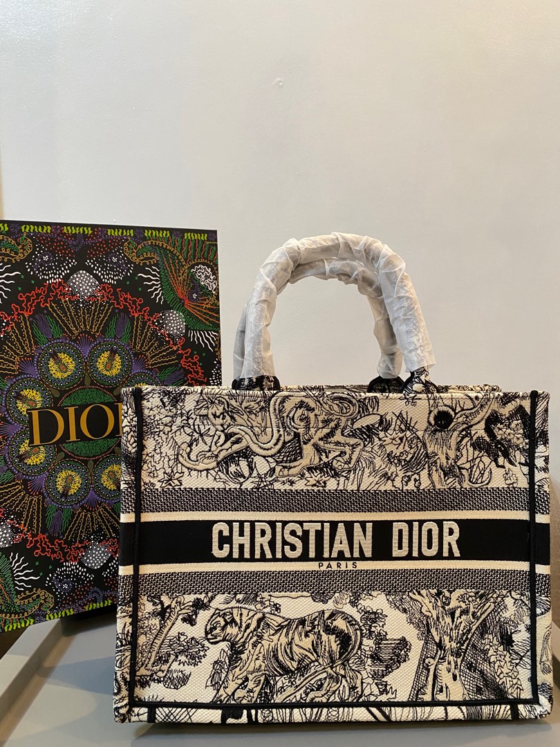 DIOR BOOK TOTE MEDIUM BLACK TIGER, Luxury, Bags & Wallets on Carousell