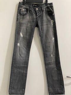 Grey Jeans with diamonds . Low waist. Size 26 - 27 .