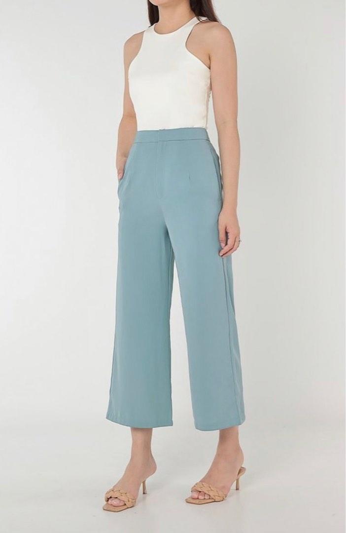 blue flowy pants