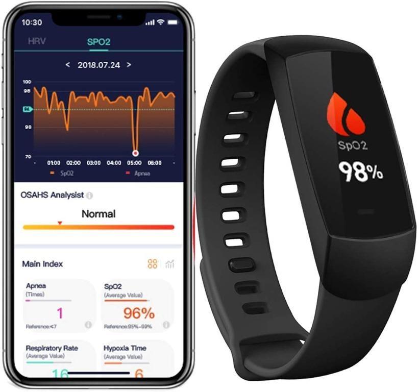 Lunasea Wireless SpO2 Pulse Oximeter Sleep Monitor with Vibration Alarm HRV Heart Rate Monitor Smart Fitness Tracker with APP