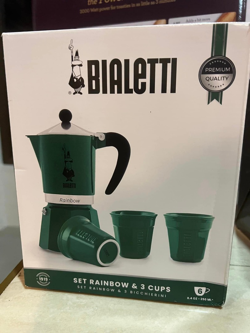 (Made in Italy) Bialetti Rainbow dark green + 3 cups, TV & Home