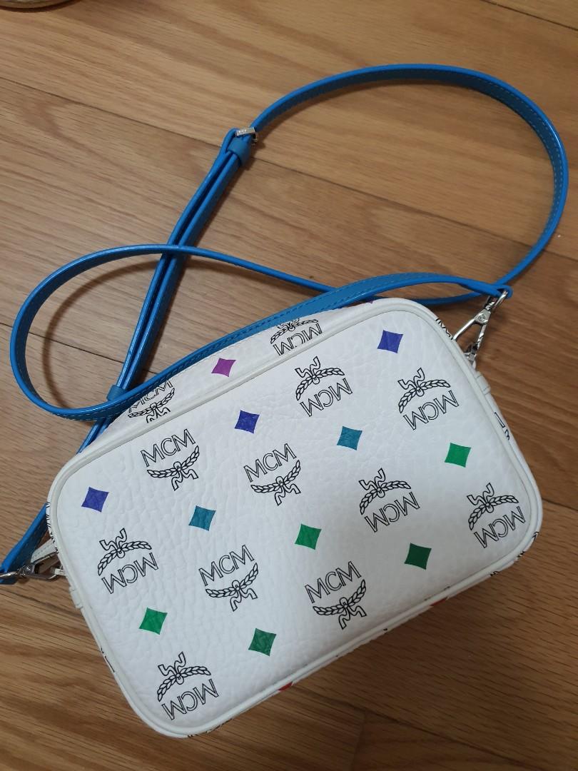 MCM White Spectrum Rainbow Logo Visetos crossbody bag